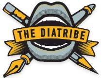 Diatribe Logo - an open mouth in front of a crossed pen and pencil